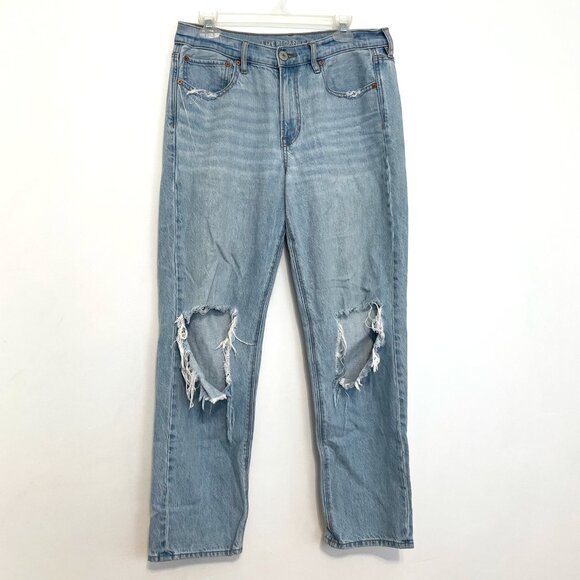 AMERICAN EAGLE '90s Straight Jean Light Wash Ripped Rips High Waisted High Rise - Picture 2 of 16